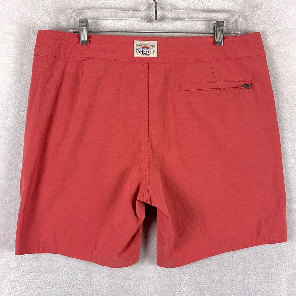 Faherty Board Shorts Men 34 Coral Pink White Stripe Retro Drawstring Preppy Surf